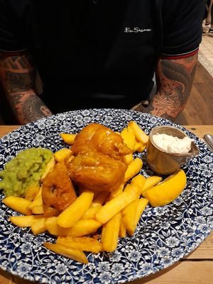 Vegan fish'n chips at The Pig & Sty in Ashford