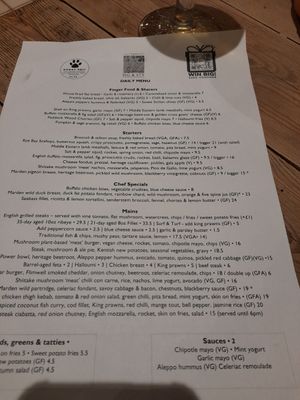 Menue at The Pig & Sty in Ashford