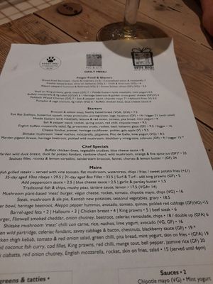 Menue at The Pig & Sty in Ashford