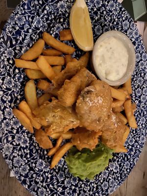 "Fish" and chips  at The Pig & Sty in Ashford