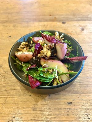 Pear & chicory salad, walnut ketchup at The Pig & Sty in Ashford