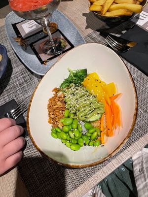 poke bowl they made vegan by not adding salmon  at Blue 17 Roof Top Restaurant & Bar in Lanzarote