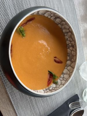 gazpacho delicioso  at Blue 17 Roof Top Restaurant & Bar in Lanzarote