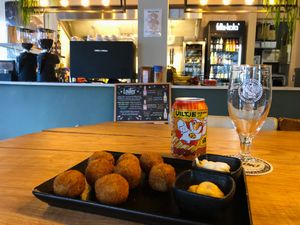 Typical Dutch: bitterbals, but ofcourse, the vegan version. at Breakaway in Sint Geertruid