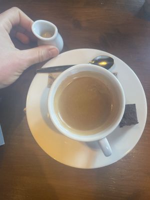 Coffee with haver milk  on the side   at Breakaway in Sint Geertruid