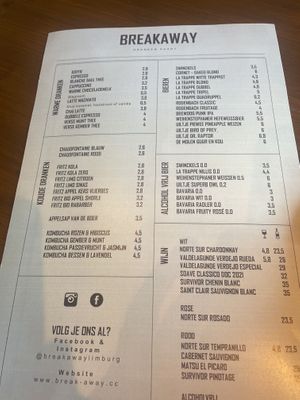 Menu drinks   at Breakaway in Sint Geertruid