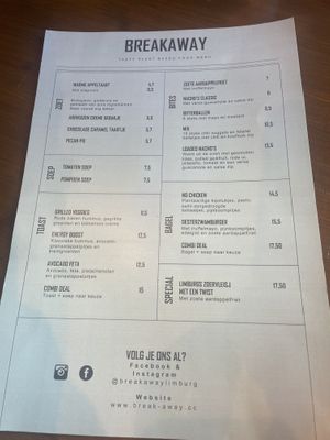 Menu food   at Breakaway in Sint Geertruid