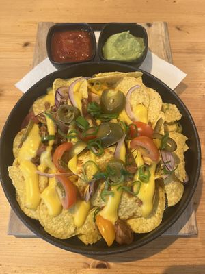 Loaded nachos with guacamole, salsa and jackfruit “pulled pork"  at Breakaway in Sint Geertruid