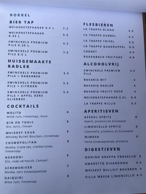 Alcoholic drinks menu July 2024  at Breakaway in Sint Geertruid