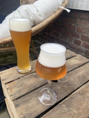 White beer and Radler rhubarb: both very good. The rhubarb beer is subtly sweet.  at Breakaway in Sint Geertruid