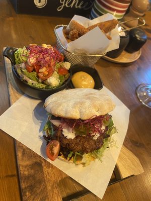 Spicy burger: very good. Better than the truffle burger. The patty is soy-based and the spicyness is only moderate. at Breakaway in Sint Geertruid