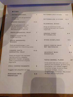 Bites menu at Breakaway in Sint Geertruid