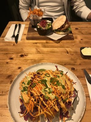 Cauliflower tacos and truffle burger.   at Breakaway in Sint Geertruid