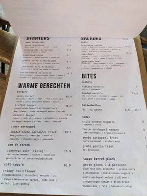 Menu at Breakaway in Sint Geertruid