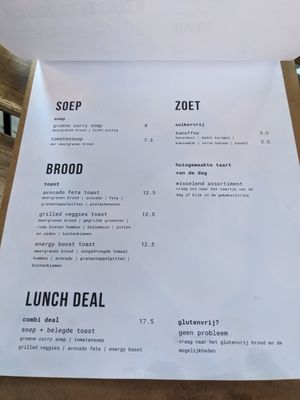 Menu at Breakaway in Sint Geertruid