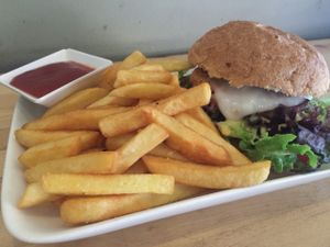 Vegan Burger and Chips at Hari's Vegetarian in Haymarket