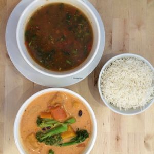 curry veg soup rice at Hari's Vegetarian in Haymarket