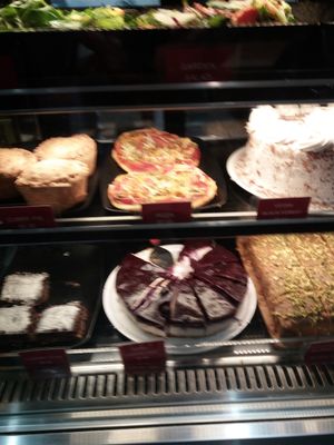 Selection of vegan cakes at Hari's Vegetarian in Haymarket