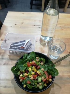 salad and black forest cake at Hari's Vegetarian in Haymarket