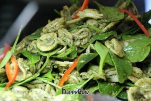 Pesto pasta and spinach salad at Hari's Vegetarian in Haymarket
