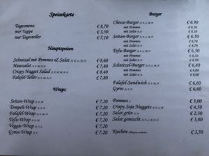 Menu  at Cafe Erde in Graz