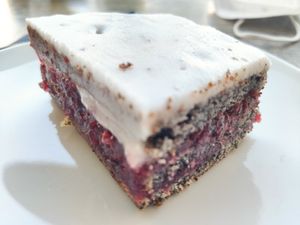 Mohn cake, too sweet for me. at Cafe Erde in Graz