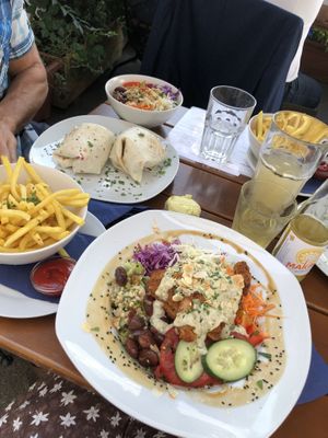 Nugget salad, wrap and fries at Cafe Erde in Graz