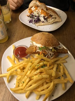 Gyros and Schnitzelburger at Cafe Erde in Graz