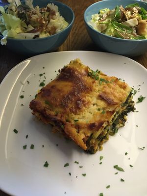 spinach cashew lasagna and salads at Cafe Erde in Graz