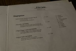 Menu at Cafe Erde in Graz