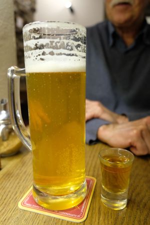 Beer/Schnaps at Cafe Erde in Graz