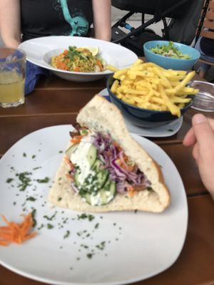 Gyros with fries and pat thai  at Cafe Erde in Graz