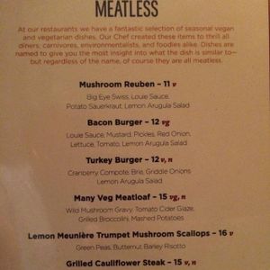 meatless menu at Founding Farmers in Washington