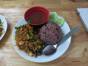 Stir fried protein mince with holy basil at Eat Me Veggie & Vegan in Bangkok