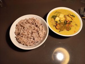 Green curry with tofu at Eat Me Veggie & Vegan in Bangkok