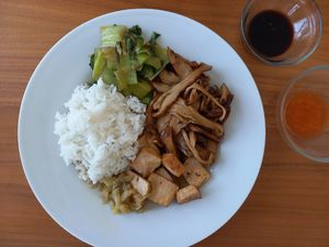 Delivery-brown tofu with brown sauce at Eat Me Veggie & Vegan in Bangkok