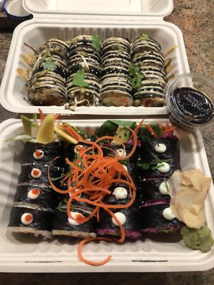 4 rolls, each amazing. Highly recommend!  at Terrestre Cocina Compasión in San Juan