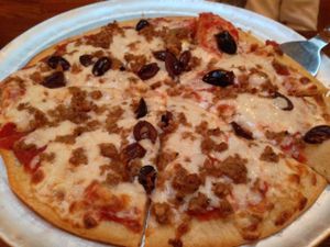 veggie sausage & kalamata olive thin crust at District of Pi Pizzeria in Washington