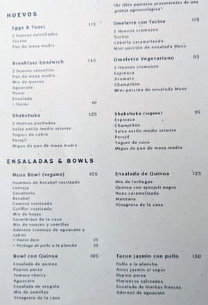 Food menu 2 of 4, May 2023 at Muss Café in Oaxaca