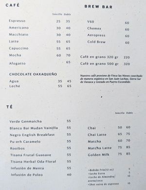 Drinks menu 1 of 3, May 2023 at Muss Café in Oaxaca
