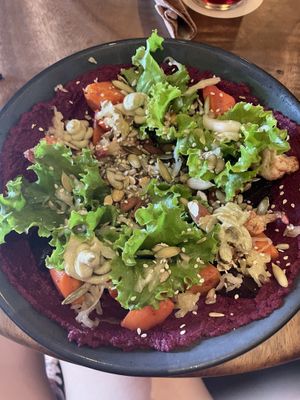 Bowl with hummus and veggies   at Muss Café in Oaxaca