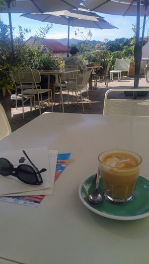 Flat white with oat milk at Muss Café in Oaxaca