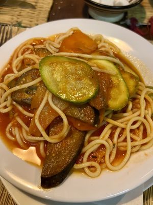 Vegan pasta (veg in tomato sauce)   at TONIRT in Tamraght