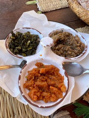 Free appetiser of dips and bread   at TONIRT in Tamraght