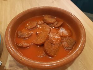 Chorizo de seitán a la sidra  at La Oveja Negra in Madrid