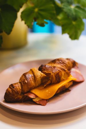 croissant bacon y queso at La Oveja Negra in Madrid