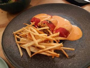 Menu of the day / Main / stuffed piquillo peppers at La Oveja Negra in Madrid