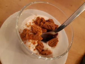 Menu of the day / Dessert / Soy yoghourt at La Oveja Negra in Madrid