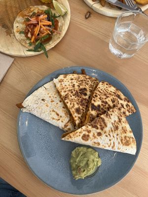 Quesadilla with store-bought guacamole   at La Oveja Negra in Madrid