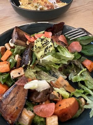 warm salad with eggplant, sweet potato, tofu…- just delicous !   at La Oveja Negra in Madrid